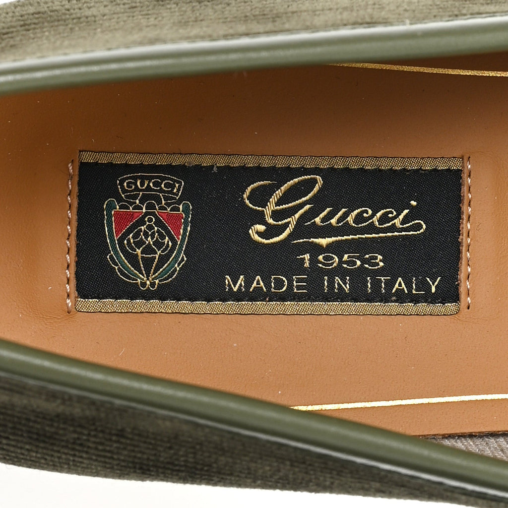 Gucci Corduroy Womens 1953 Horsebit Loafers 37.5 Sweet Military