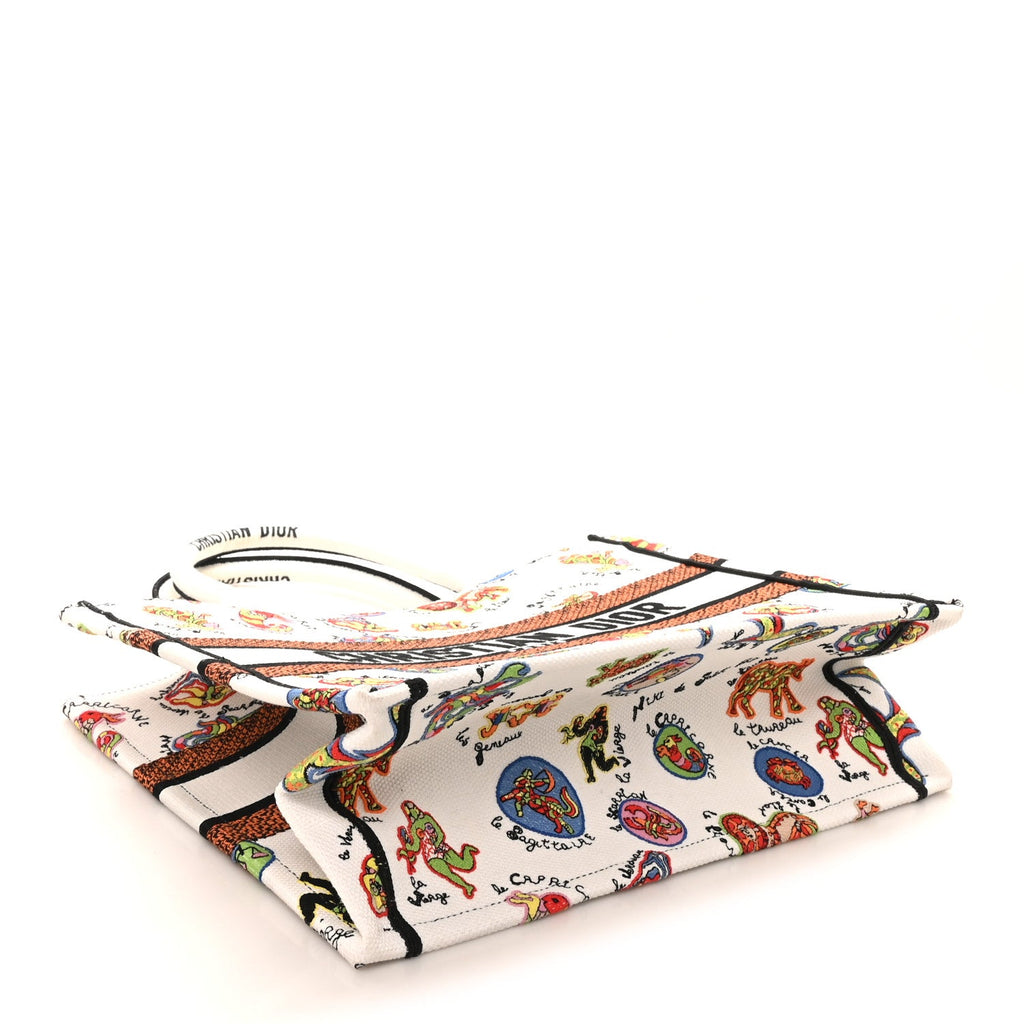 Christian Dior Canvas Embroidered Dragon Zodiac Medium Book Tote White Multicolor