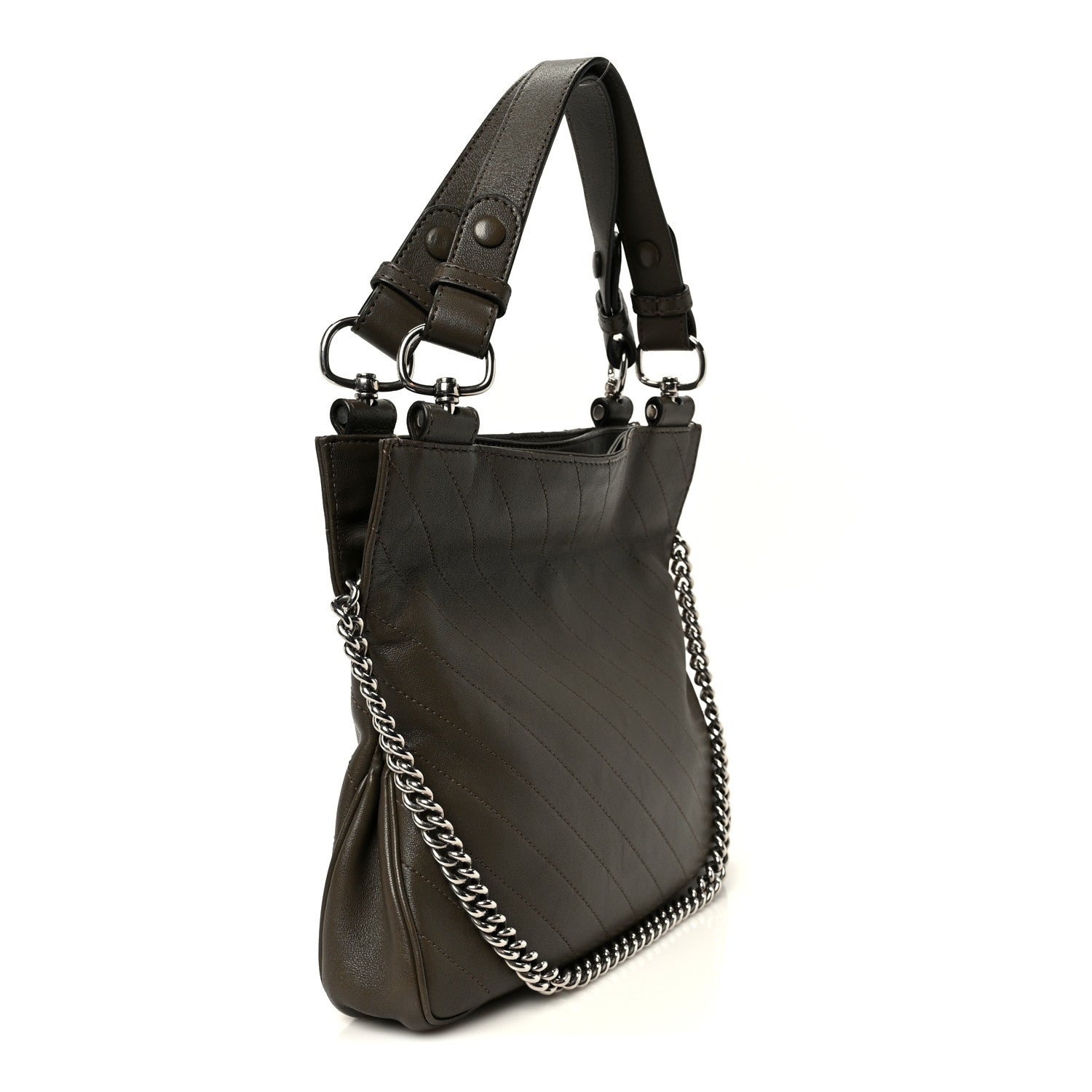 Gucci Sakai Be Green Calfskin Diagonal Stitched Small Blondie Tote Craclet Brown