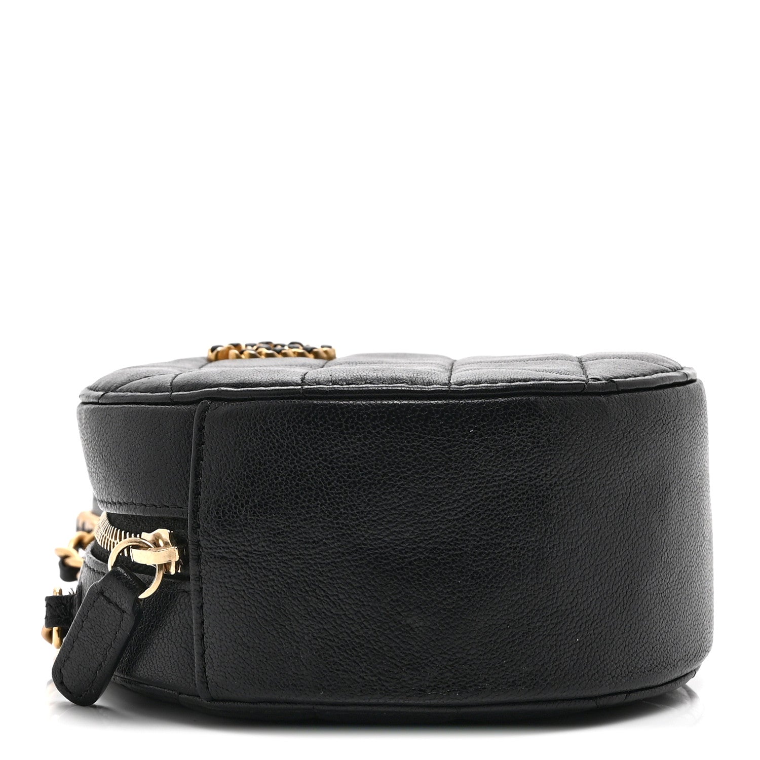 Chanel Goatskin Quilted Chanel 19 Round Clutch With Chain Black