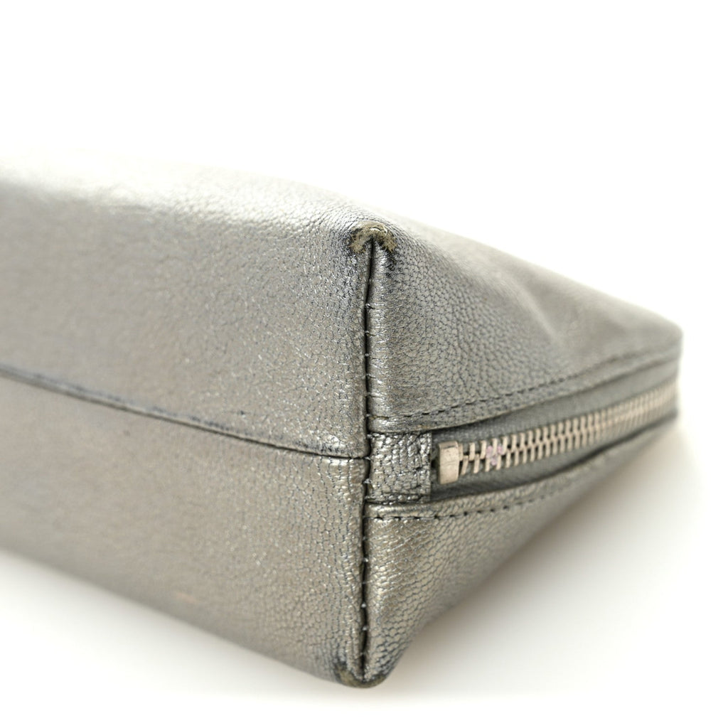 Metallic Goatskin Cosmetic Case Silver