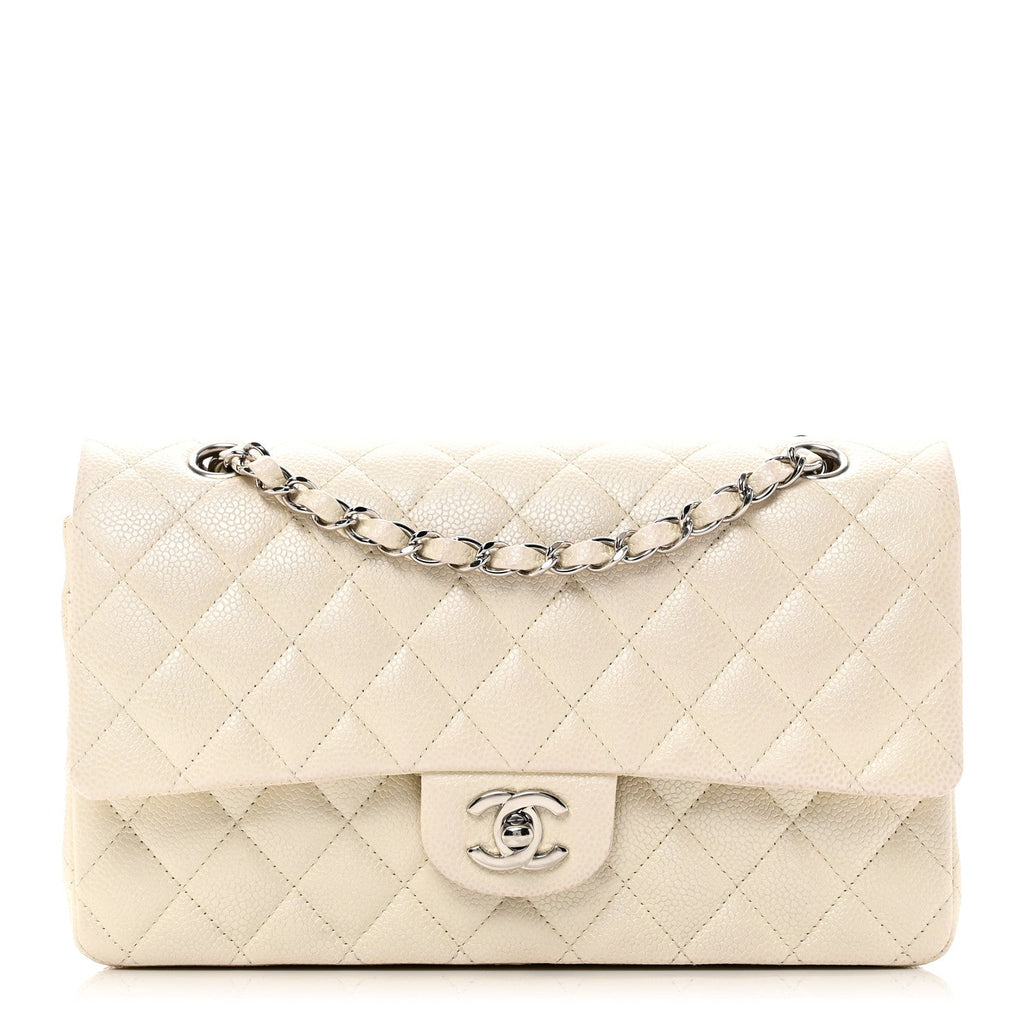 Chanel Iridescent Caviar Quilted Medium Double Flap White
