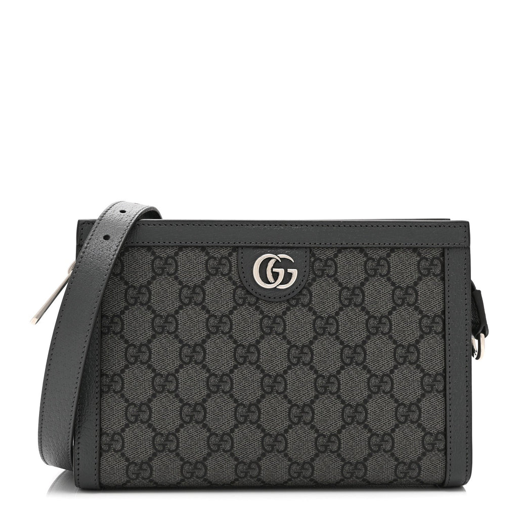 Gucci GG Supreme Monogram Textured Dollar Calfskin Web Small Ophidia Shoulder Bag  Grey Black Graphite Grey