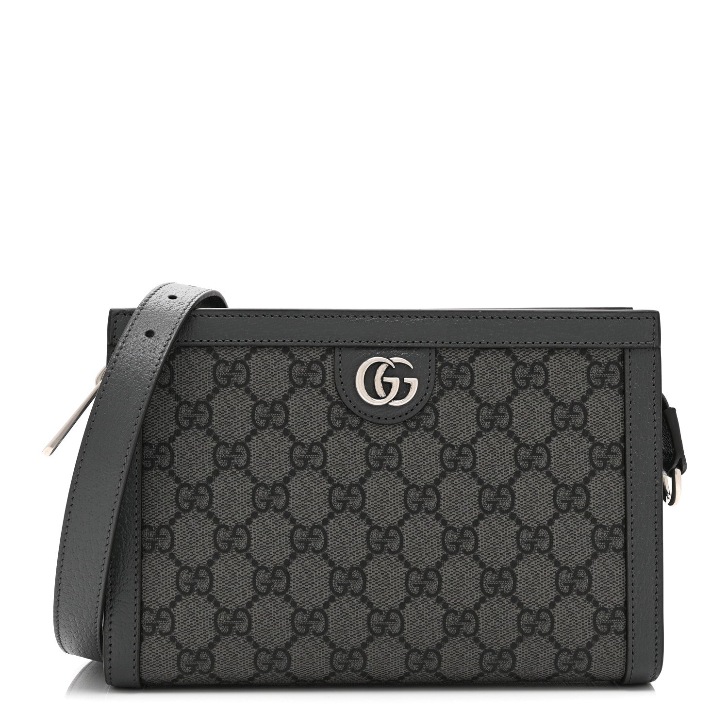 Gucci GG Supreme Monogram Textured Dollar Calfskin Web Small Ophidia Shoulder Bag  Grey Black Graphite Grey