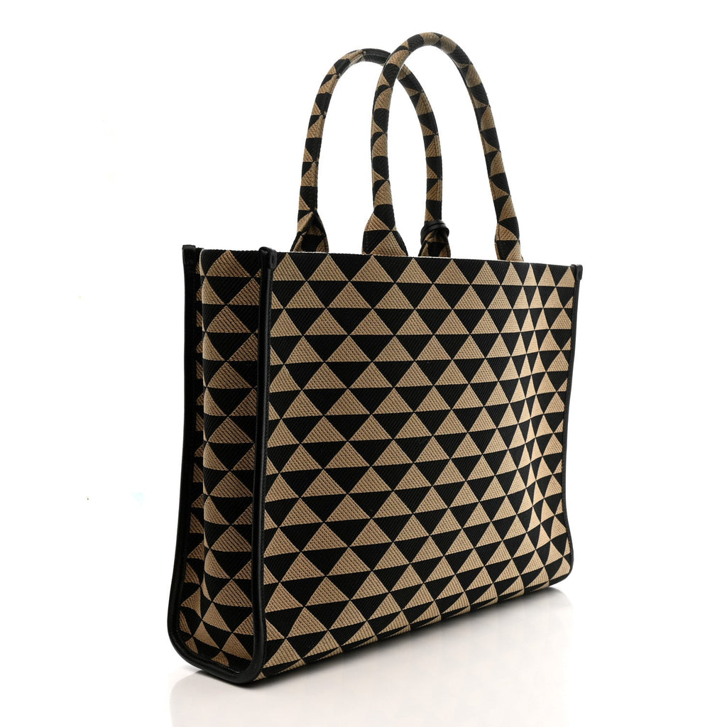 Prada Jacquard Saffiano Triangolo Symbole Embroidered Large Tote Black Corda