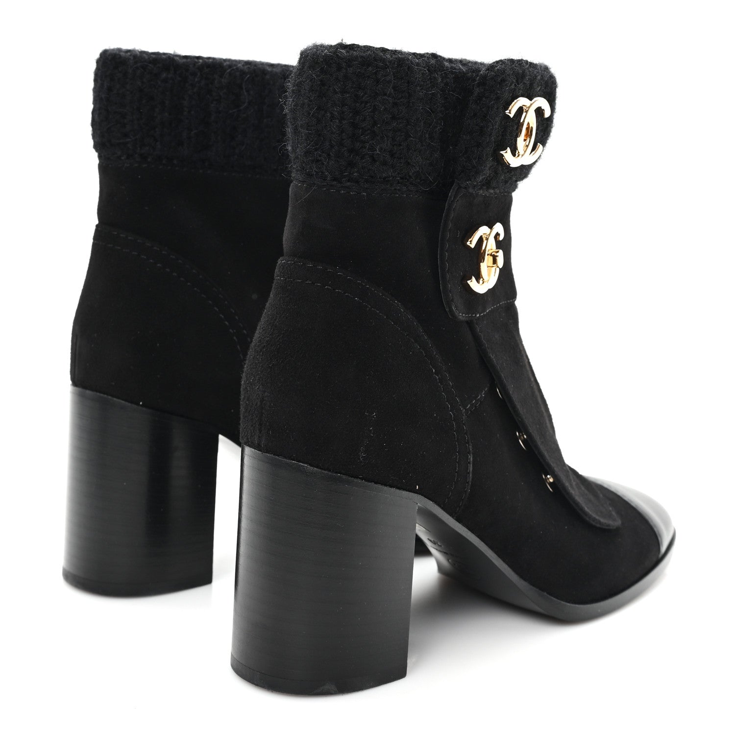 Chanel Suede Lambskin Knit CC Short Boots 39 Black