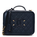 Chanel Caviar Quilted Medium CC Filigree Vanity Case Navy
