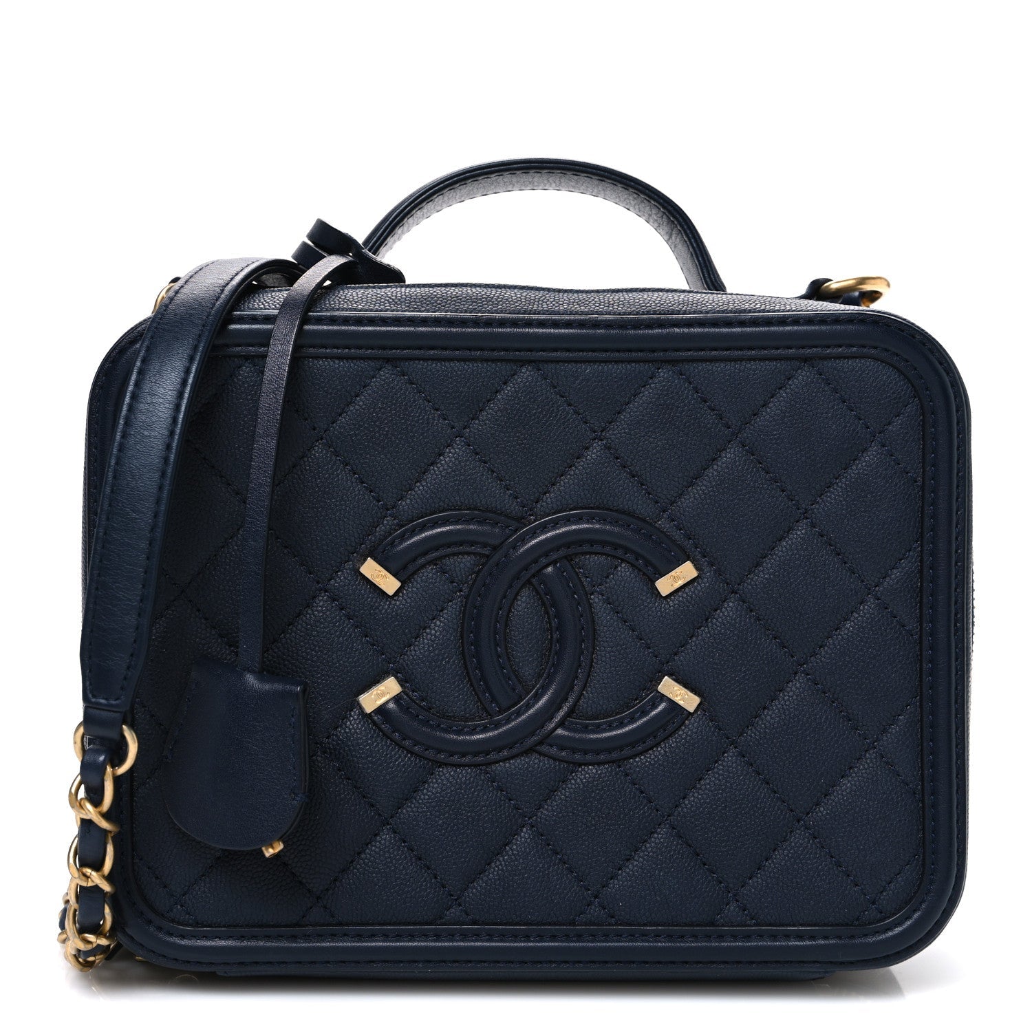 Chanel Caviar Quilted Medium CC Filigree Vanity Case Navy