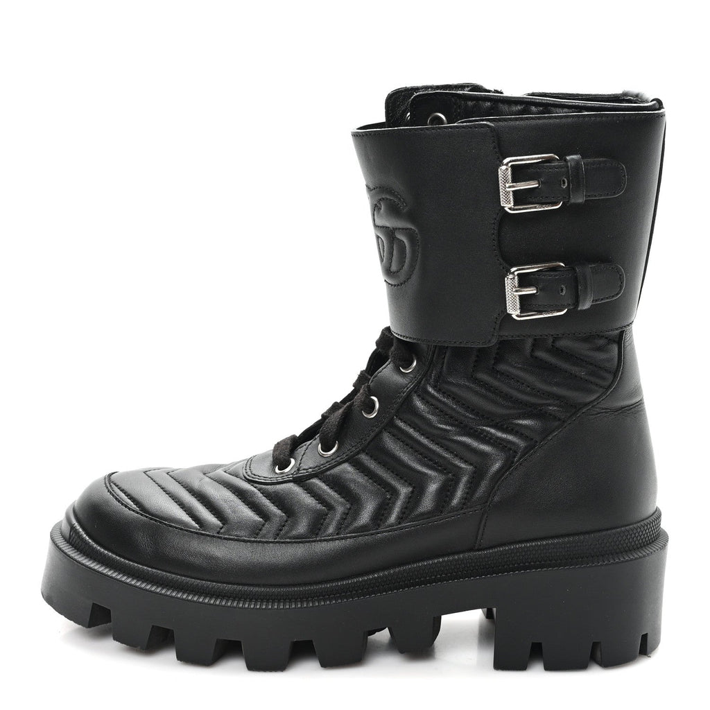 Gucci Nappa Frances GG Matelasse Platform Combat Boots 37 Black