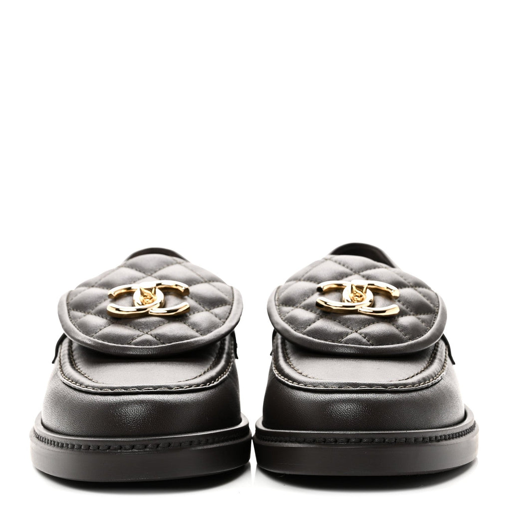 Lambskin Quilted CC Turnlock Loafers 37 Dark Brown