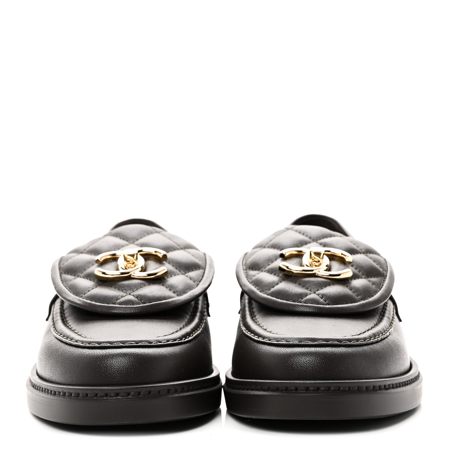 Lambskin Quilted CC Turnlock Loafers 37 Dark Brown