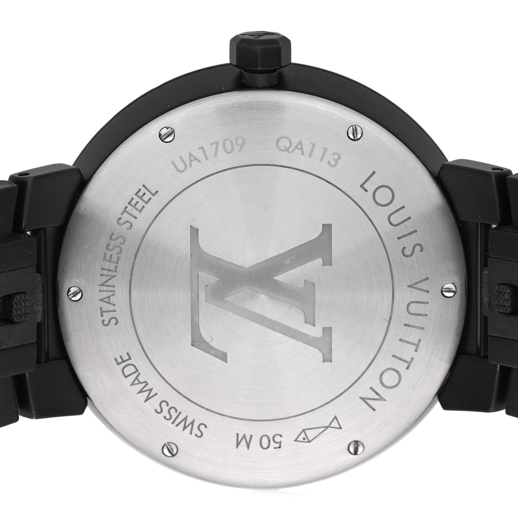 Louis Vuitton Stainless Steel Rubber 39mm Tambour Slim Rainbow Quartz Watch Black