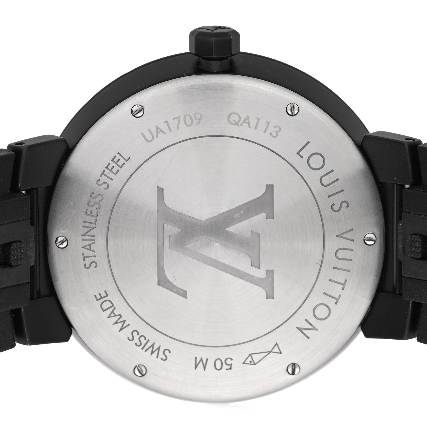 Louis Vuitton Stainless Steel Rubber 39mm Tambour Slim Rainbow Quartz Watch Black