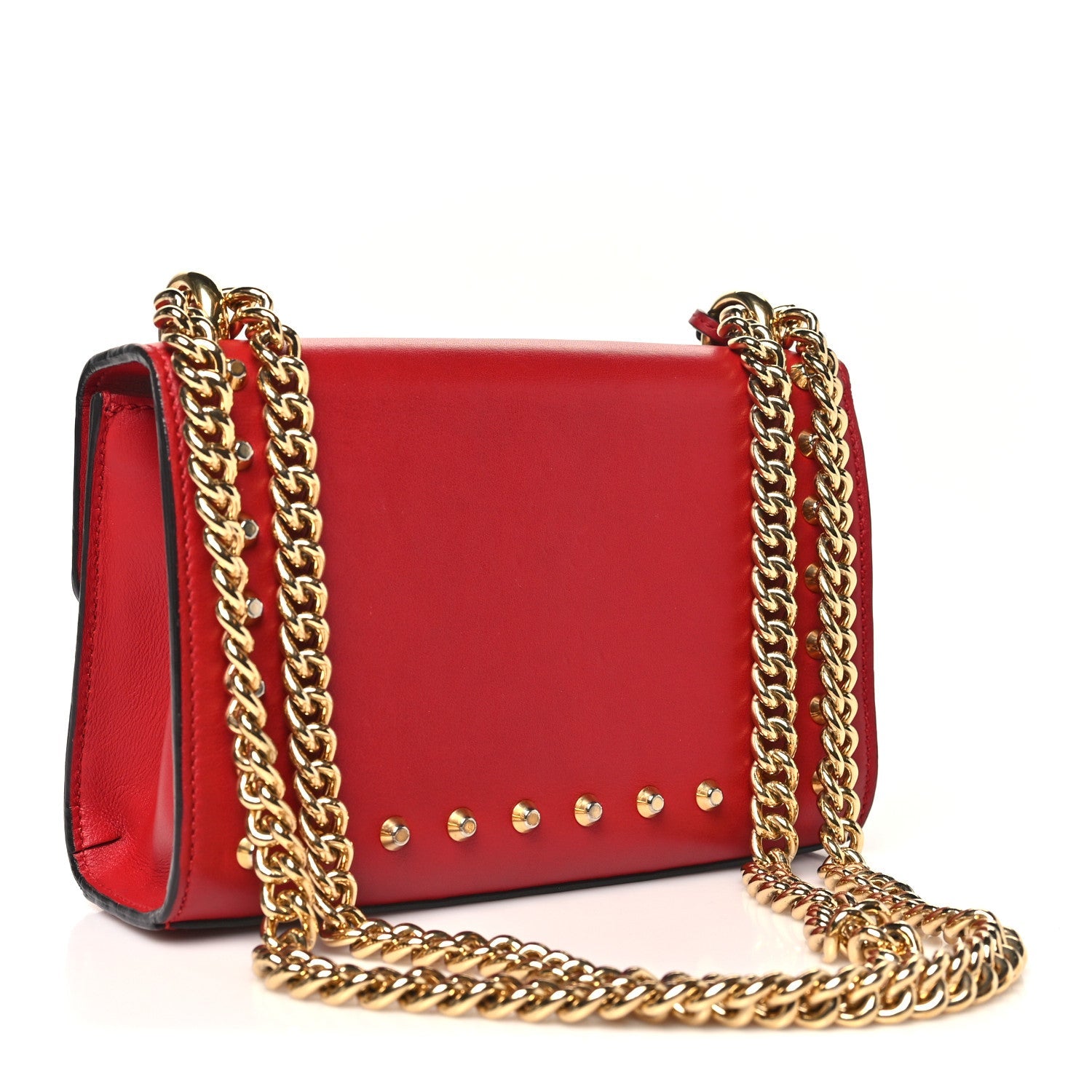 Gucci Calfskin Studded Small Padlock Shoulder Bag Hibiscus Red