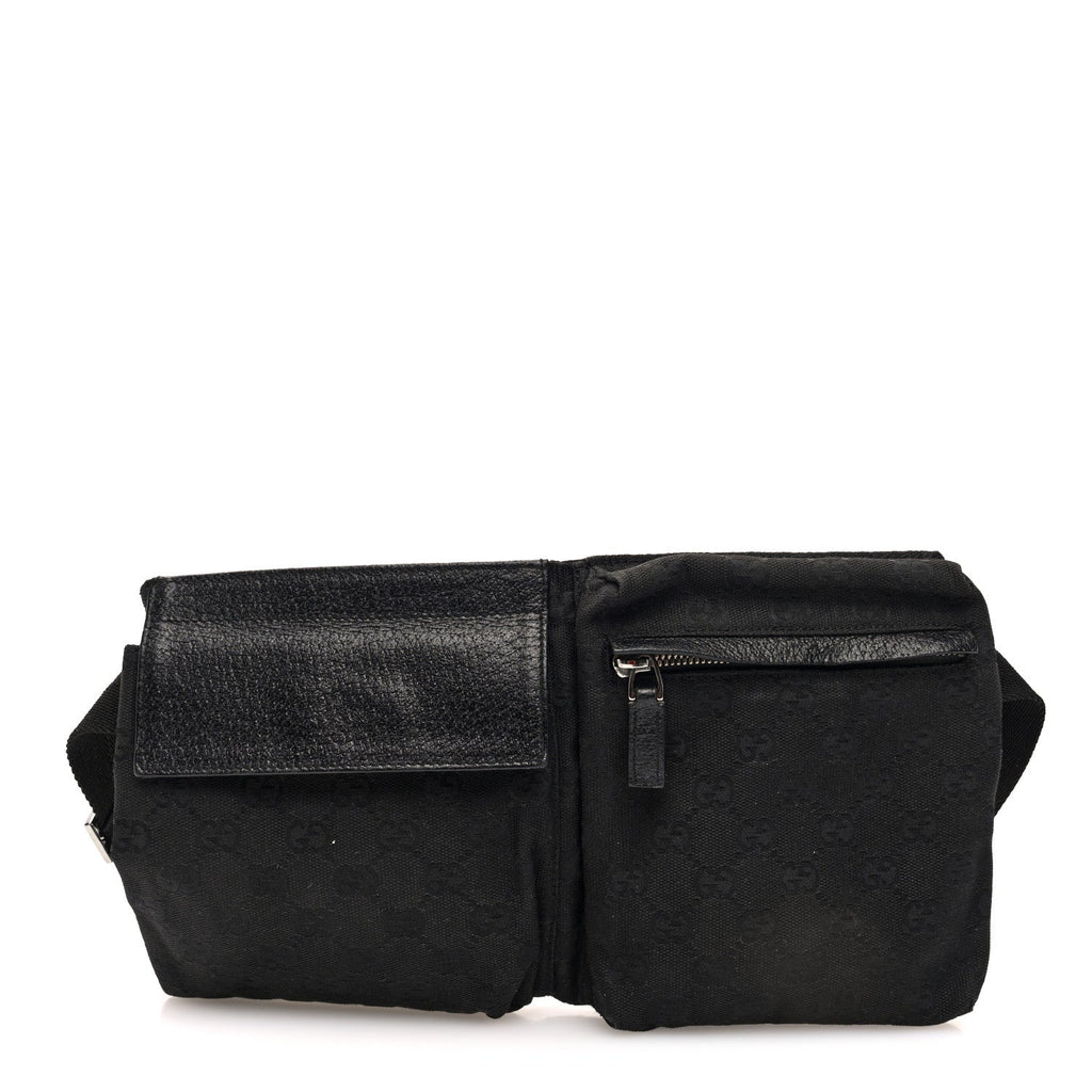 Gucci GG Monogram Double Pocket Belt Bag Black