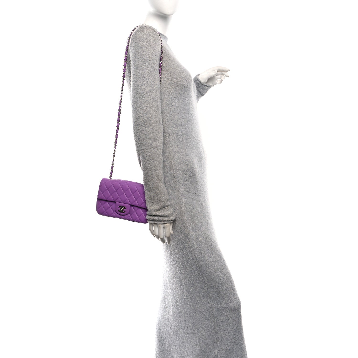 Chanel Lambskin Quilted Mini Rectangular Flap Purple