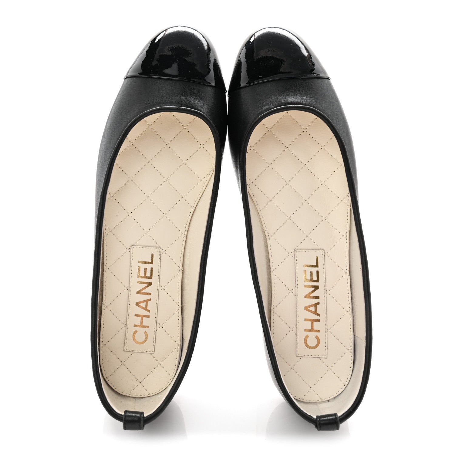 Lambskin Patent Calfskin Cap Toe Ankle Chain Ballerina Flats 39 Black