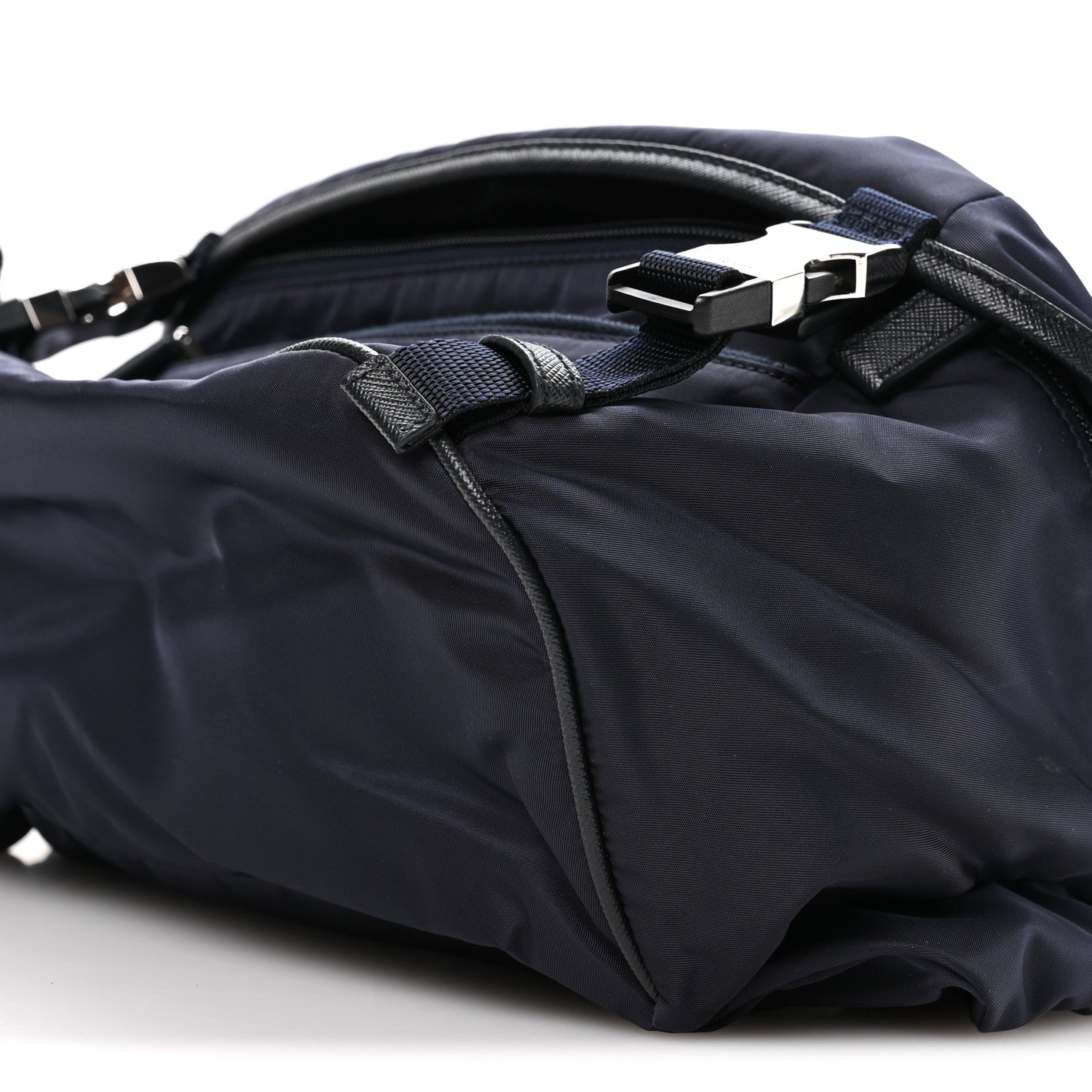 Prada Re-Nylon Saffiano Double Snap Buckle Zip Flap Shoulder Bag Bleu