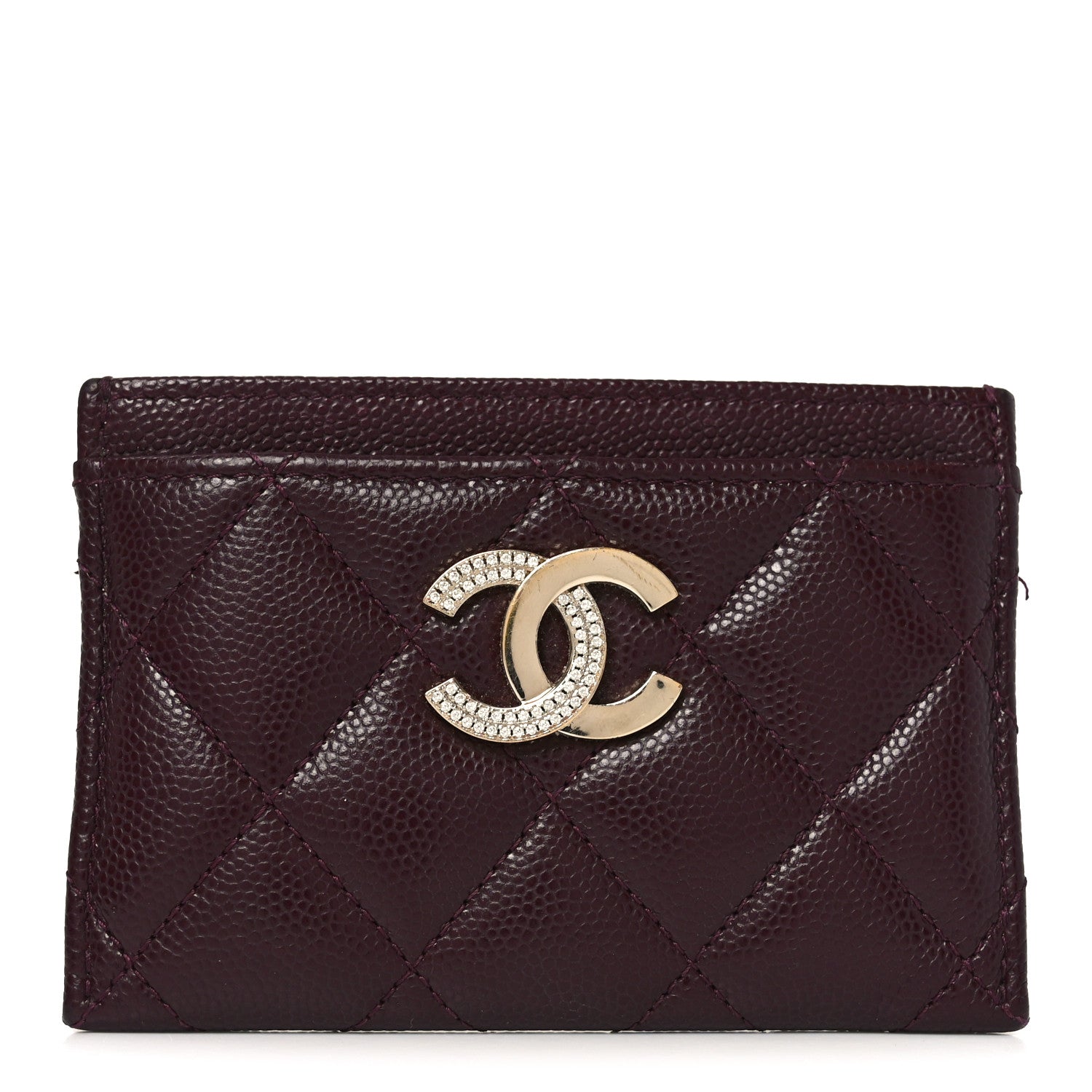 Caviar Quilted Crystal Card Holder Burgundy