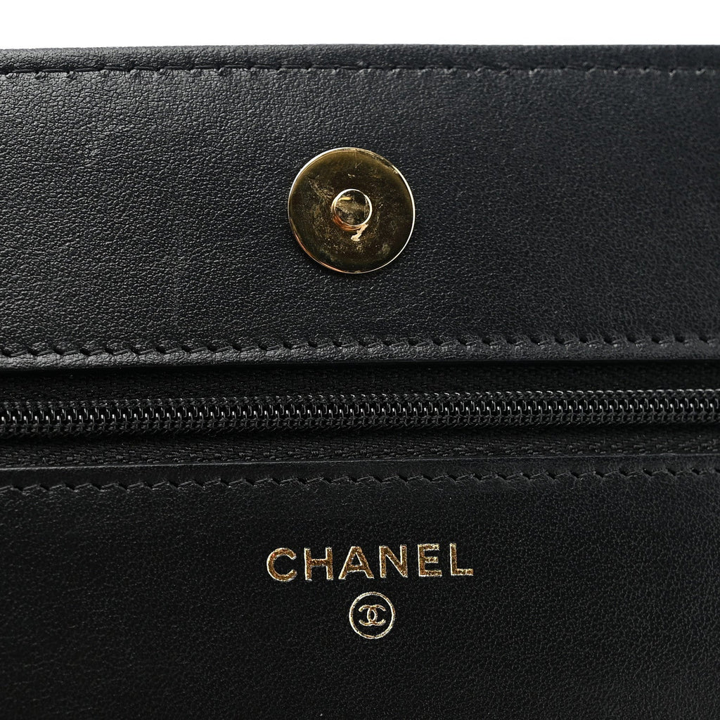 Chanel Lambskin Quilted Twisted CC Wallet On Chain WOC Black