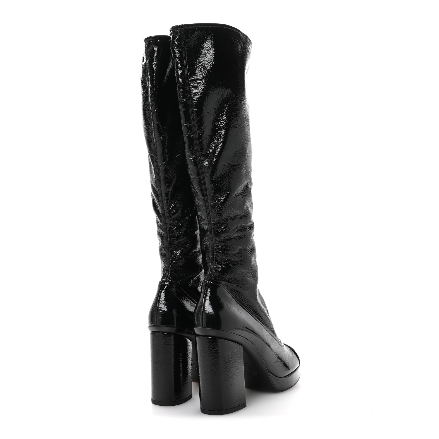 Crumpled Patent High Boots 38.5 Black