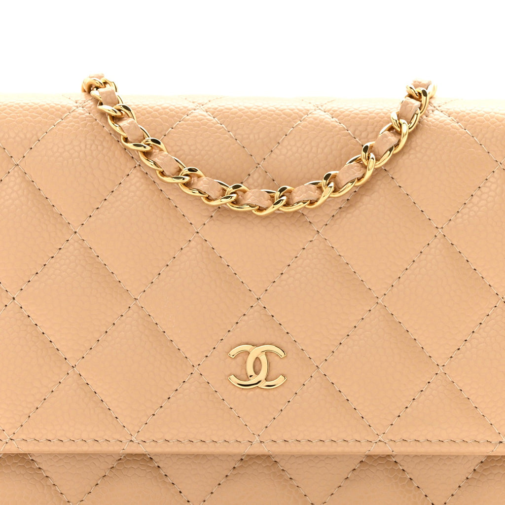 Chanel Caviar Quilted Wallet on Chain WOC Beige