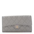 Caviar Quilted Large Gusset Flap Wallet Grey