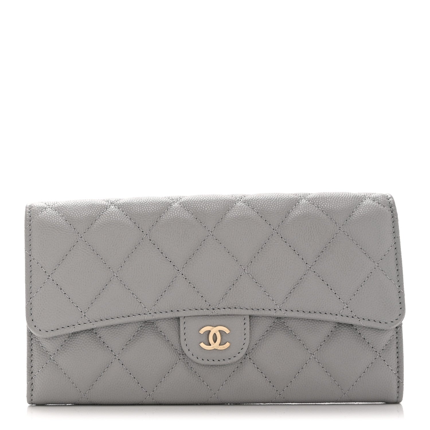 Caviar Quilted Large Gusset Flap Wallet Grey