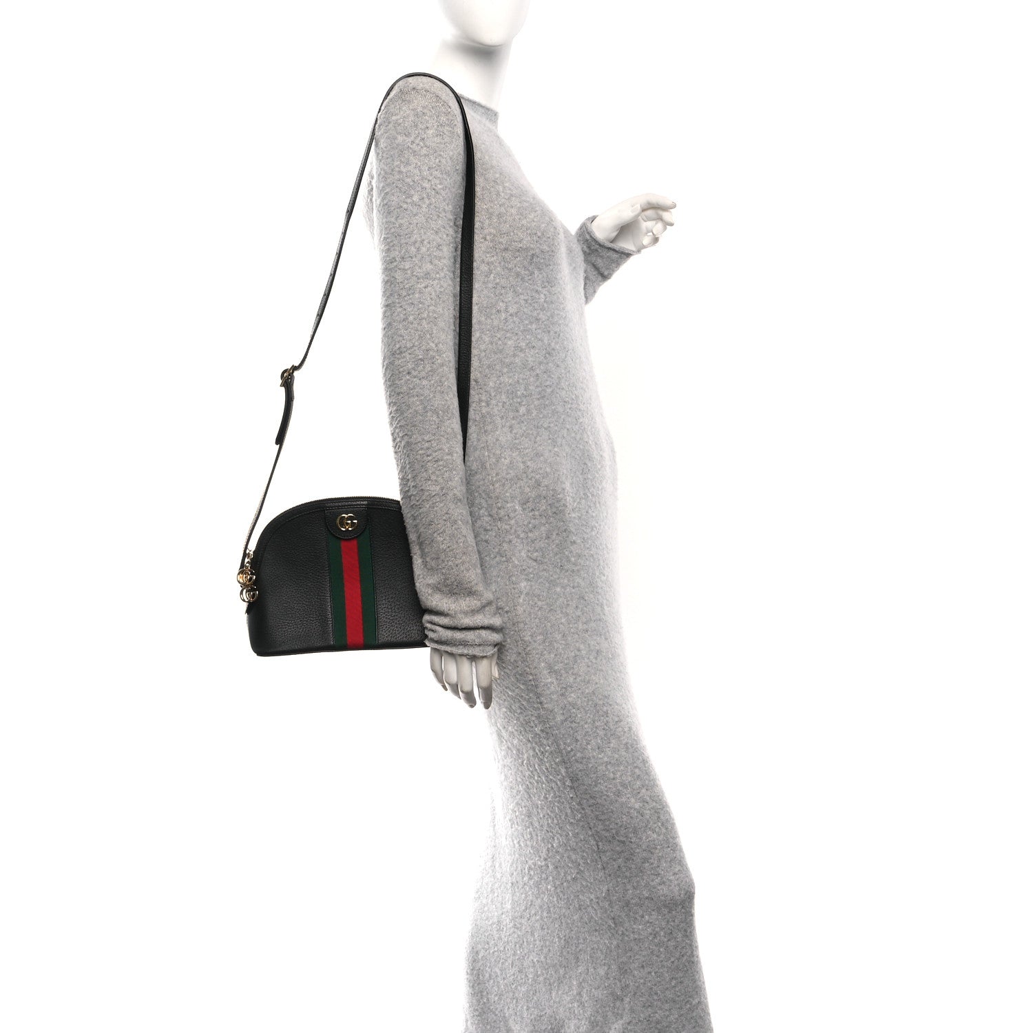 Gucci Calfskin GG Web Small Ophidia Dome Shoulder Bag Black