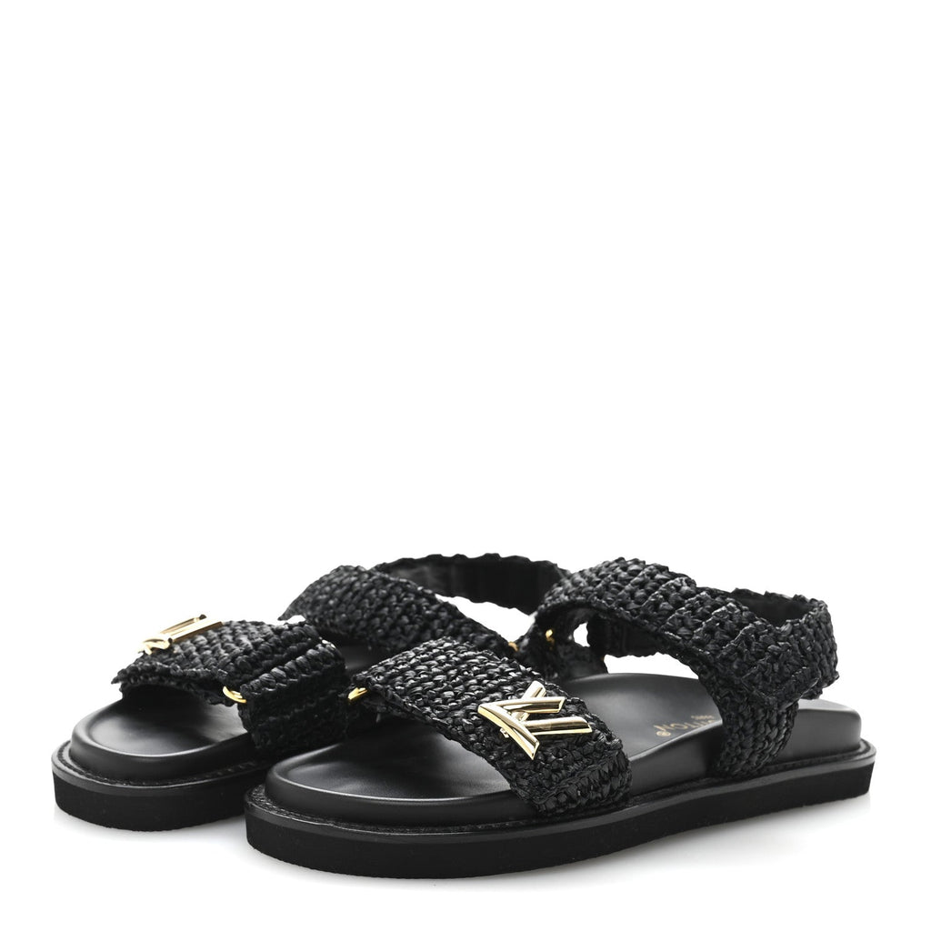 Louis Vuitton Raffia Sunset Comfort Flat Sandals 36.5 Black