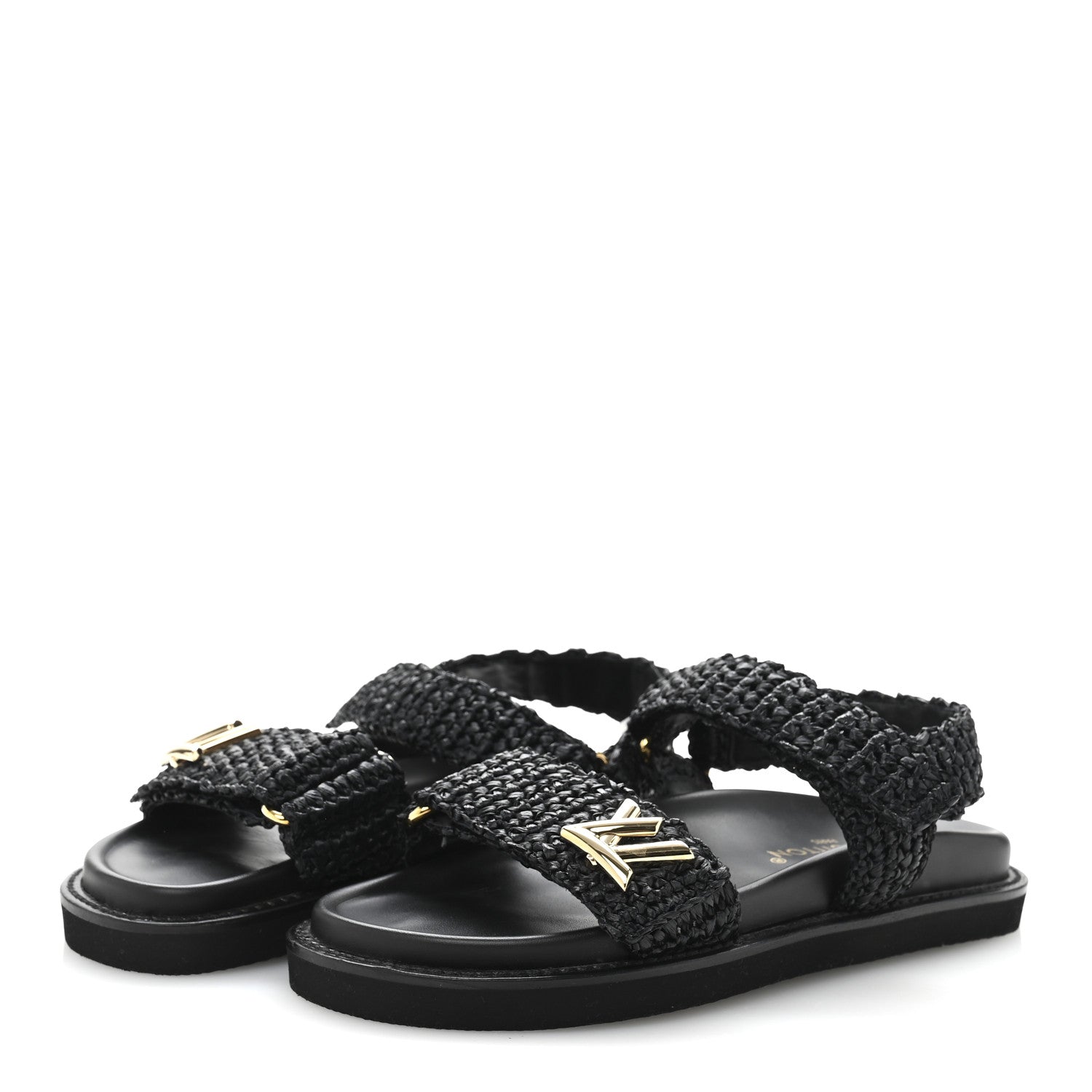 Louis Vuitton Raffia Sunset Comfort Flat Sandals 36.5 Black