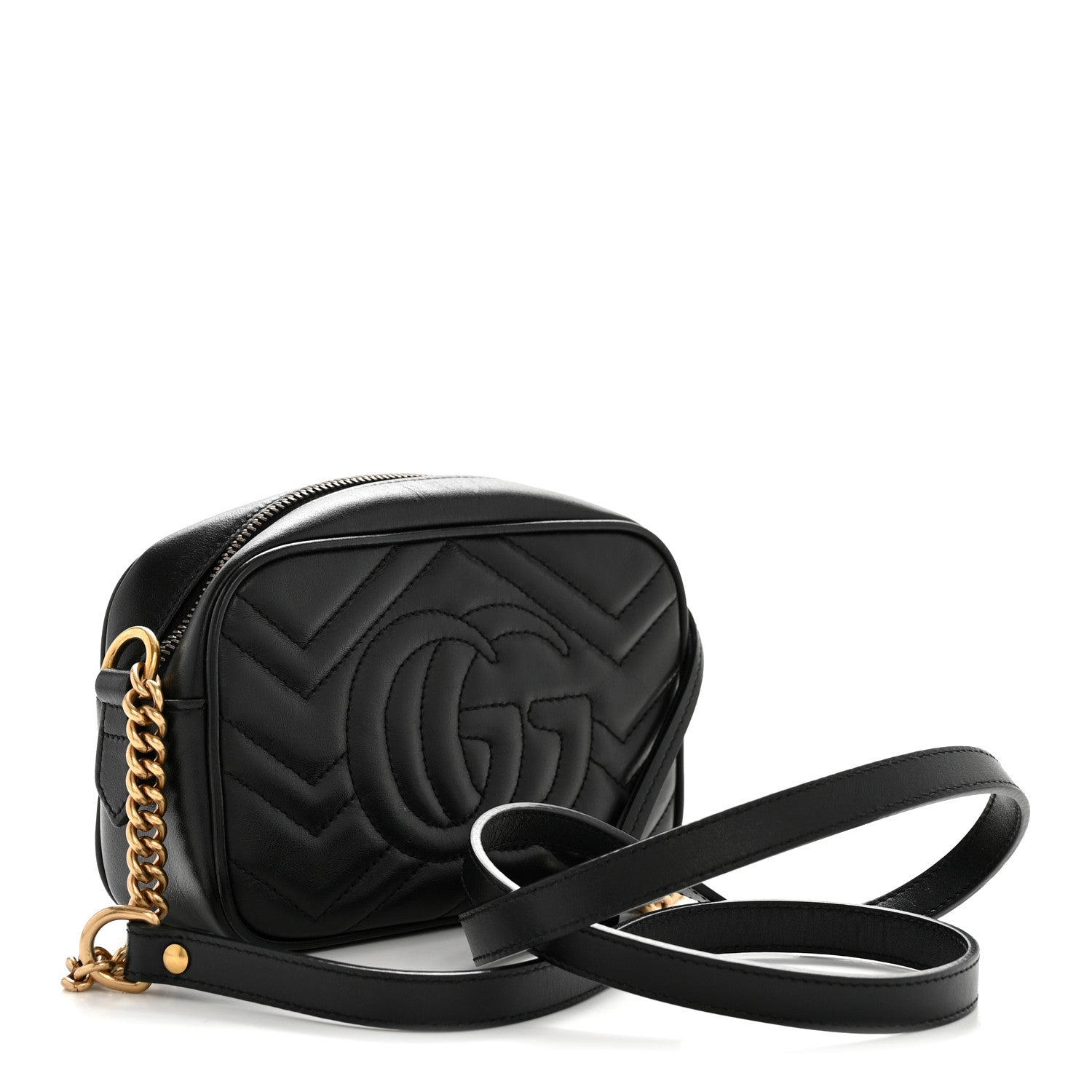 Gucci Calfskin Matelasse Mini GG Marmont Chain Shoulder Bag Black