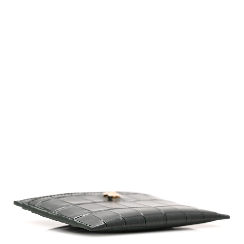 Calfskin Crocodile Embossed Crococo Card Holder Emerald