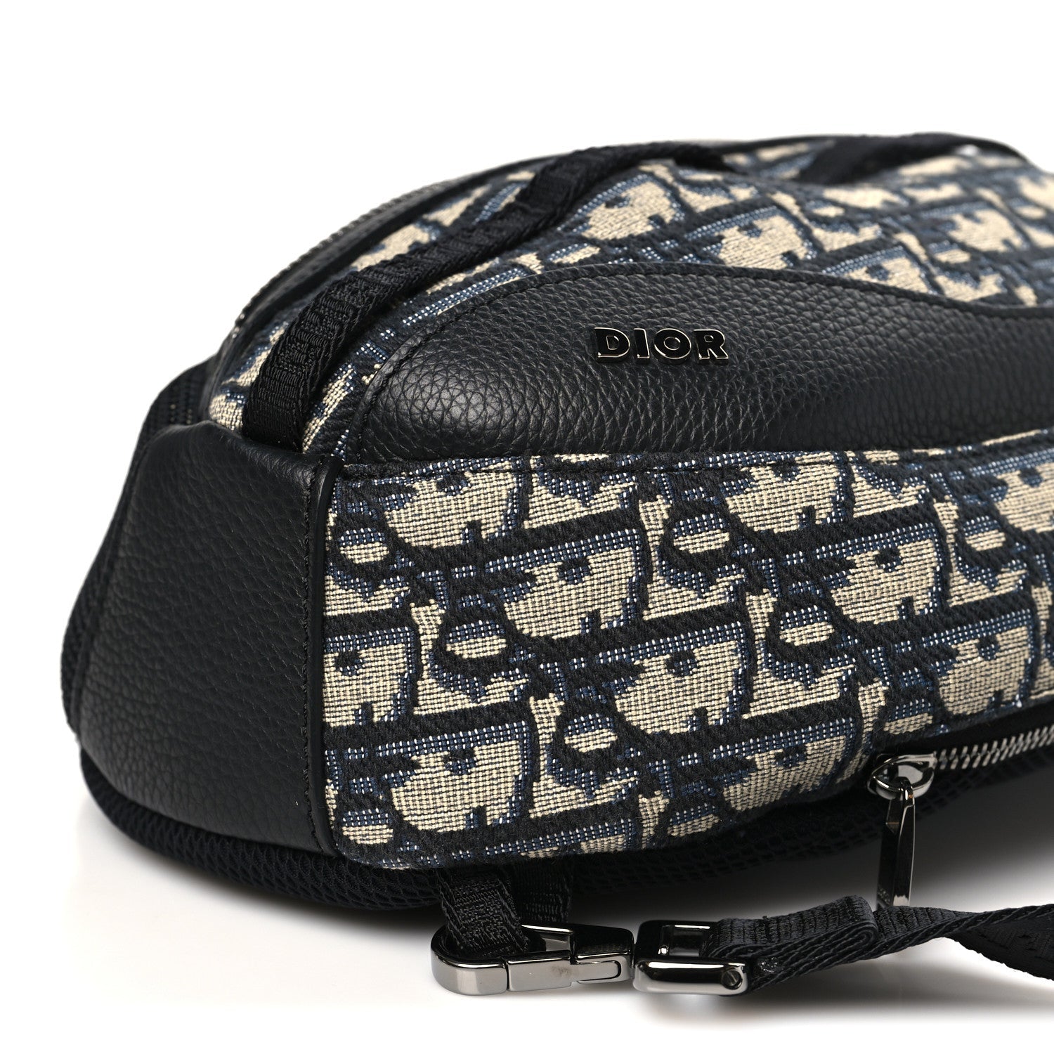 Christian Dior Grained Calfskin Oblique Scarab Sling Bag Blue Black