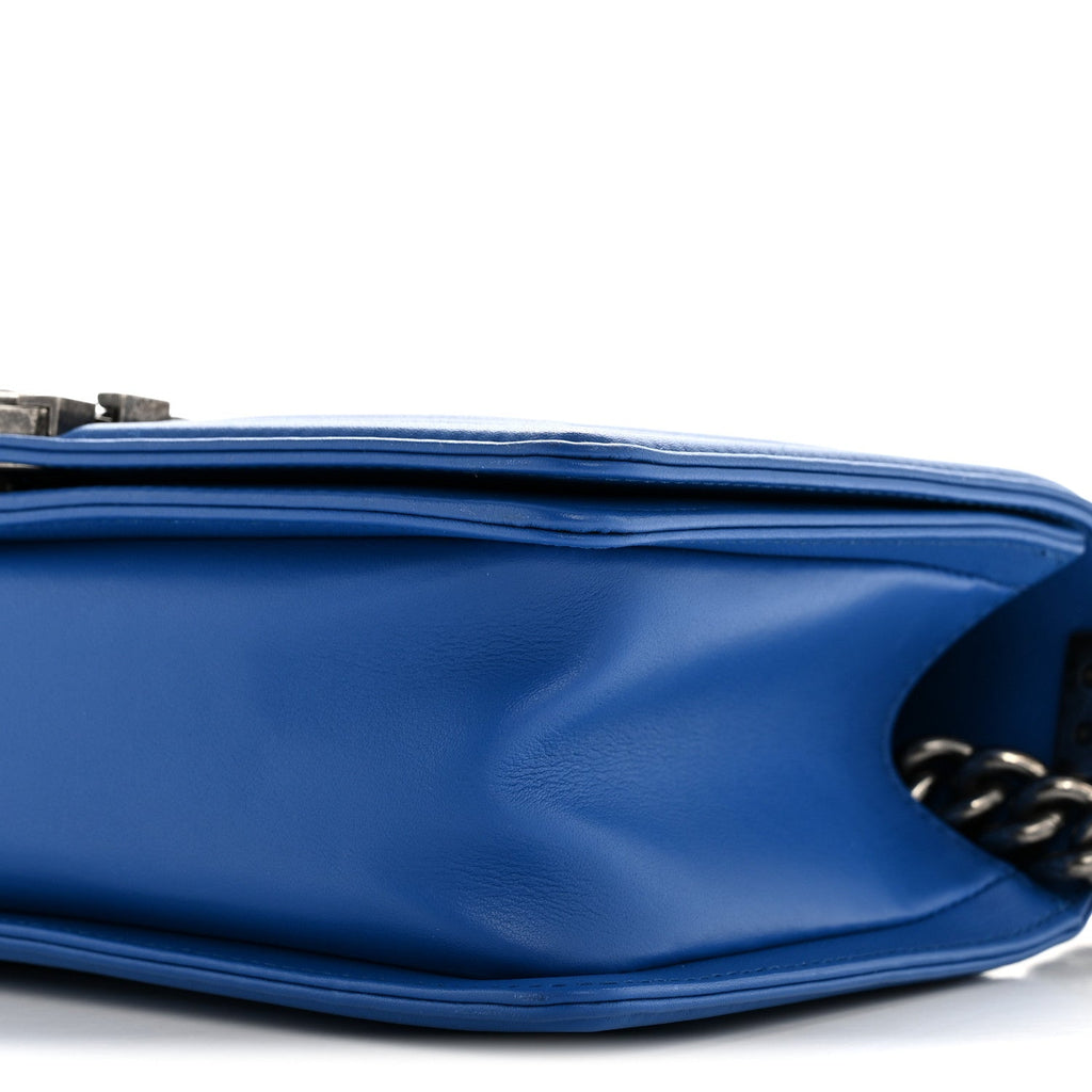 Chanel Calfskin Chevron Quilted Medium Boy Flap Blue