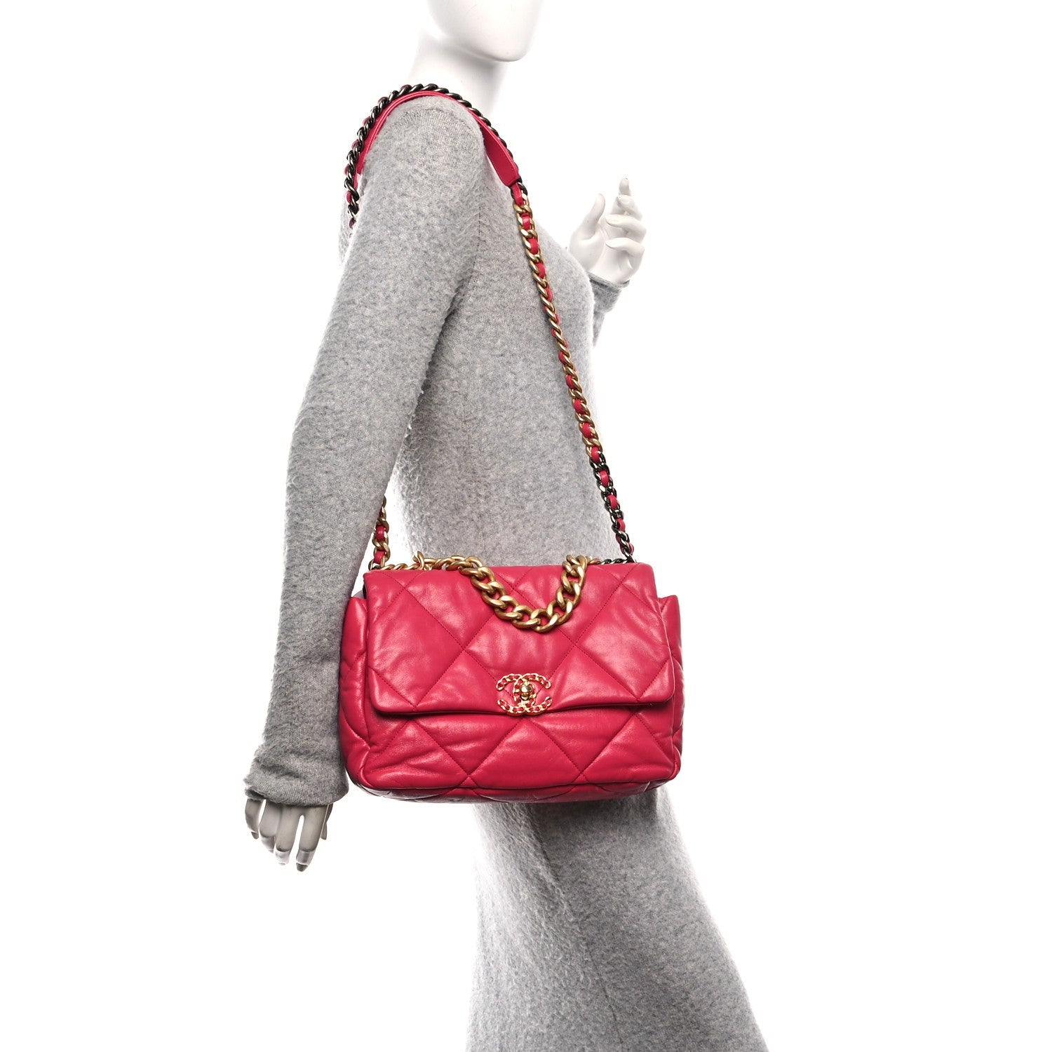 Chanel Goatskin Quilted Large Chanel 19 Flap Dark Pink