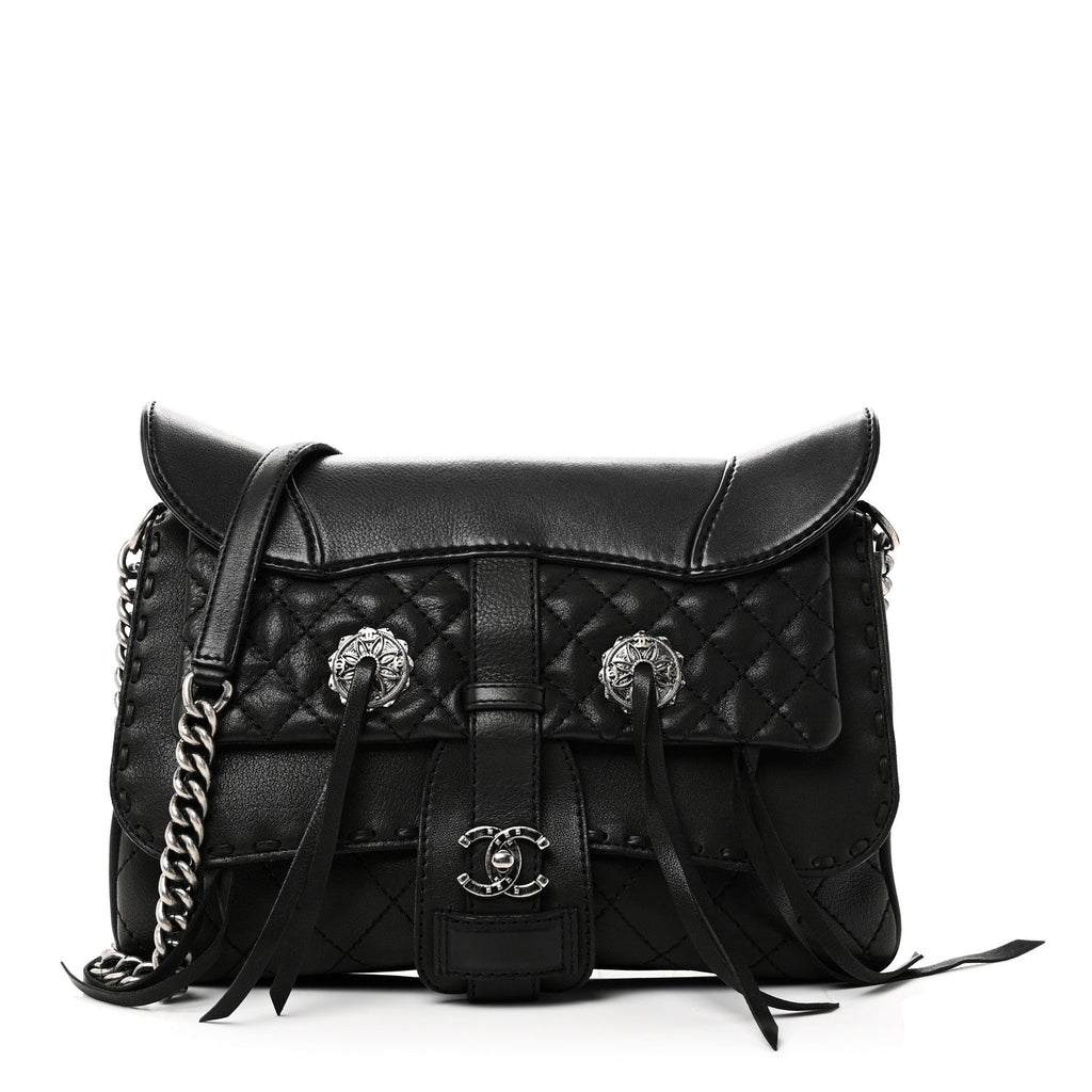 Chanel Goatskin Quilted Paris Dallas Saddle Bag Black