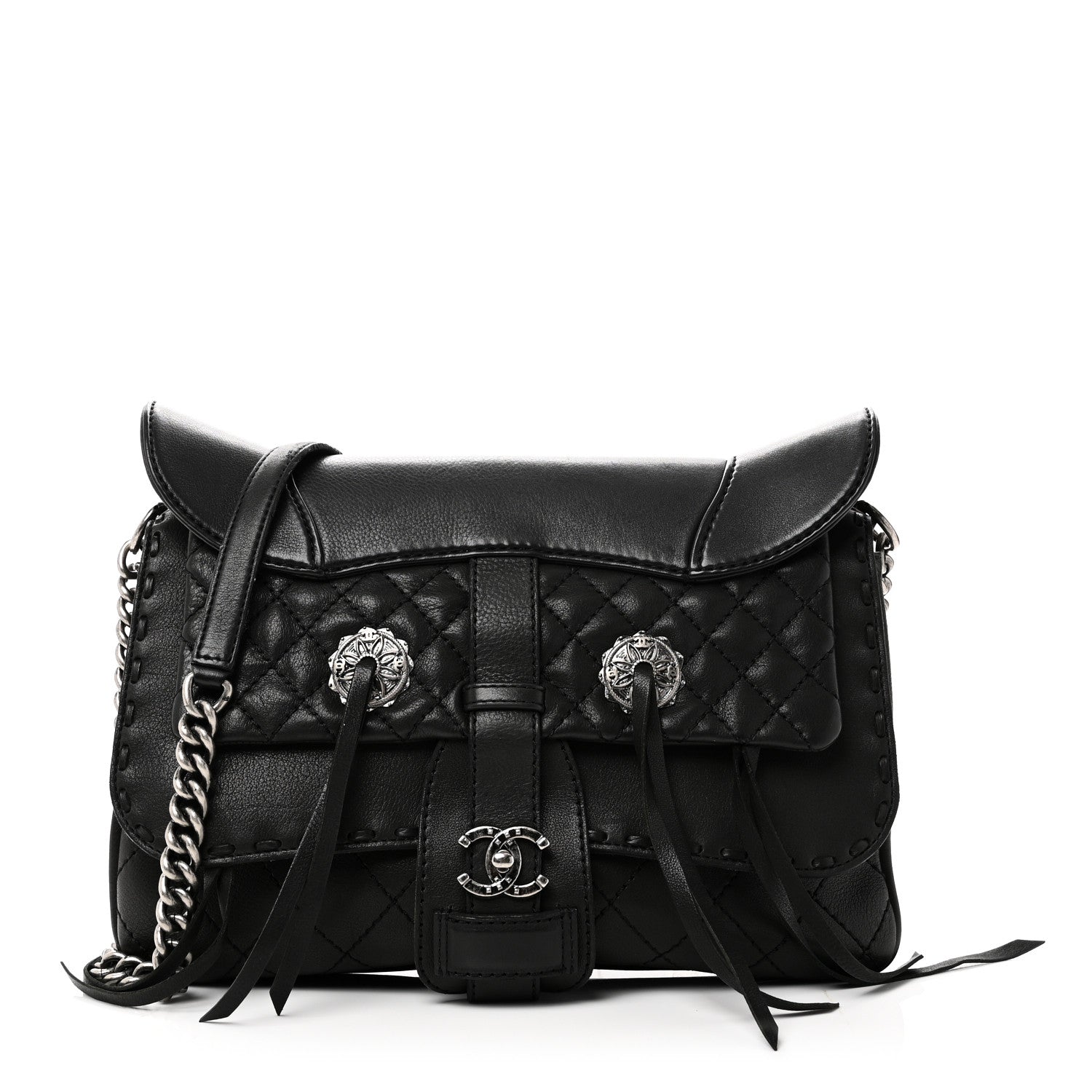Chanel Goatskin Quilted Paris Dallas Saddle Bag Black