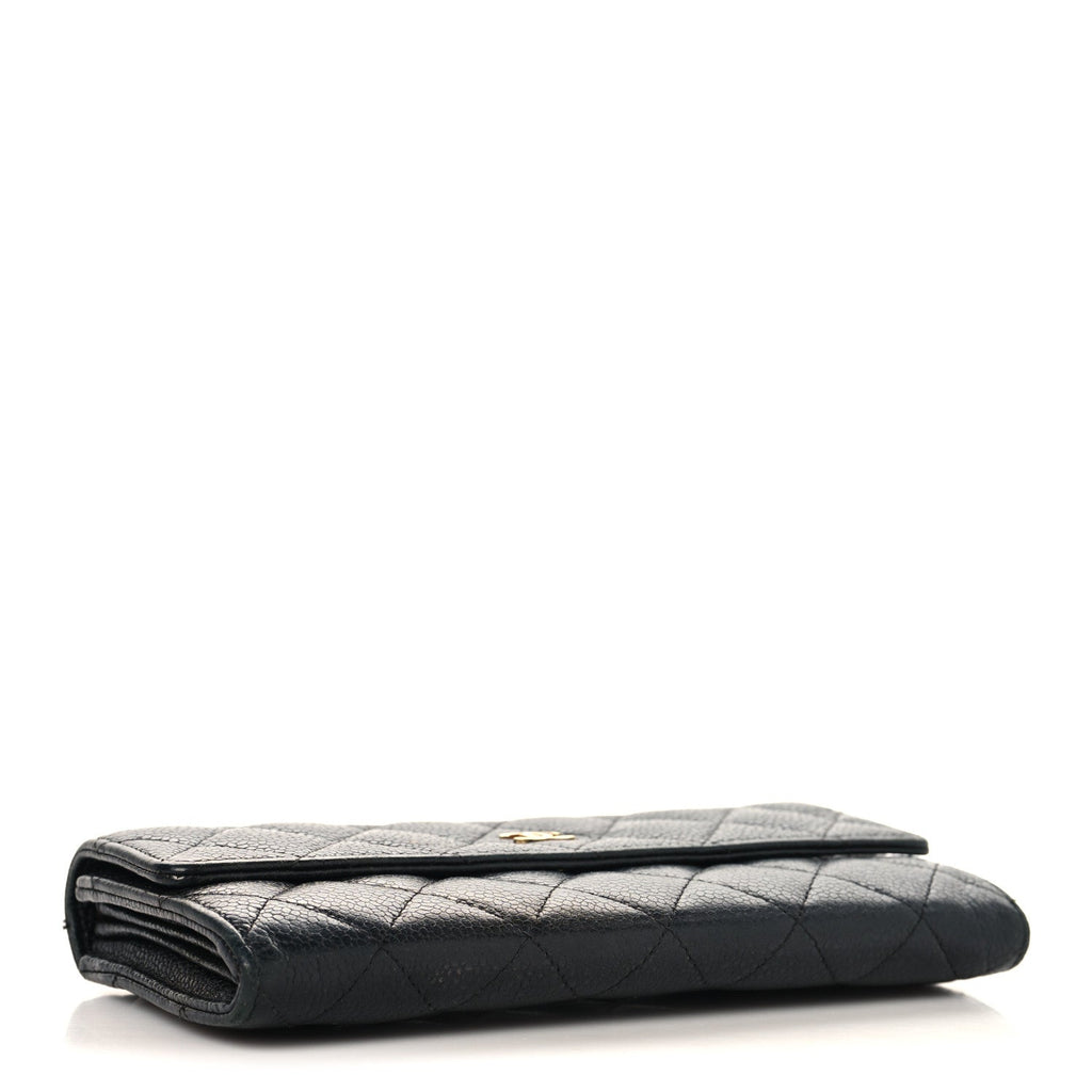 Caviar Quilted Large Gusset Flap Wallet Black
