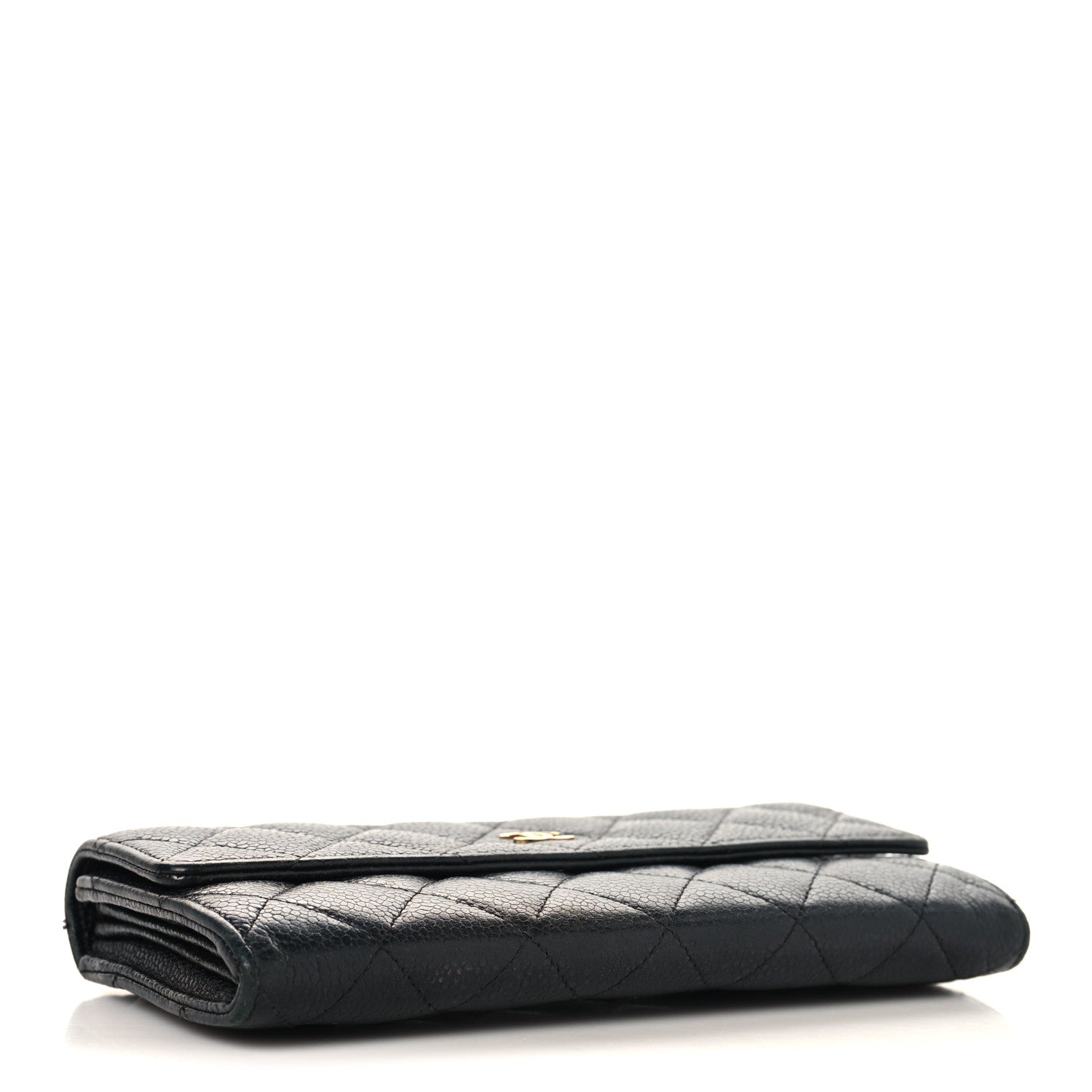Caviar Quilted Large Gusset Flap Wallet Black