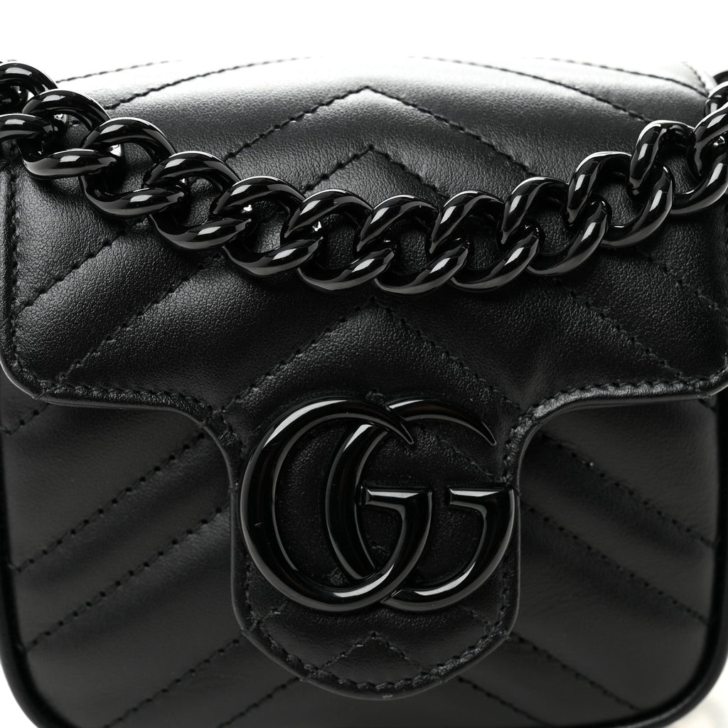Gucci Calfskin Matelasse Monochrome GG Marmont Chain Mini Belt Bag Black
