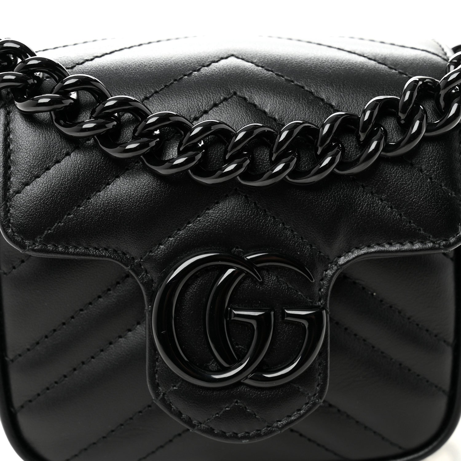 Gucci Calfskin Matelasse Monochrome GG Marmont Chain Mini Belt Bag Black