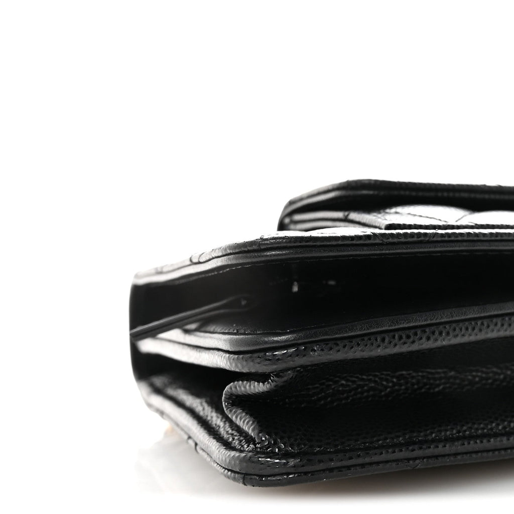 Chanel Caviar Quilted Pocket Clutch With Chain WOC Black