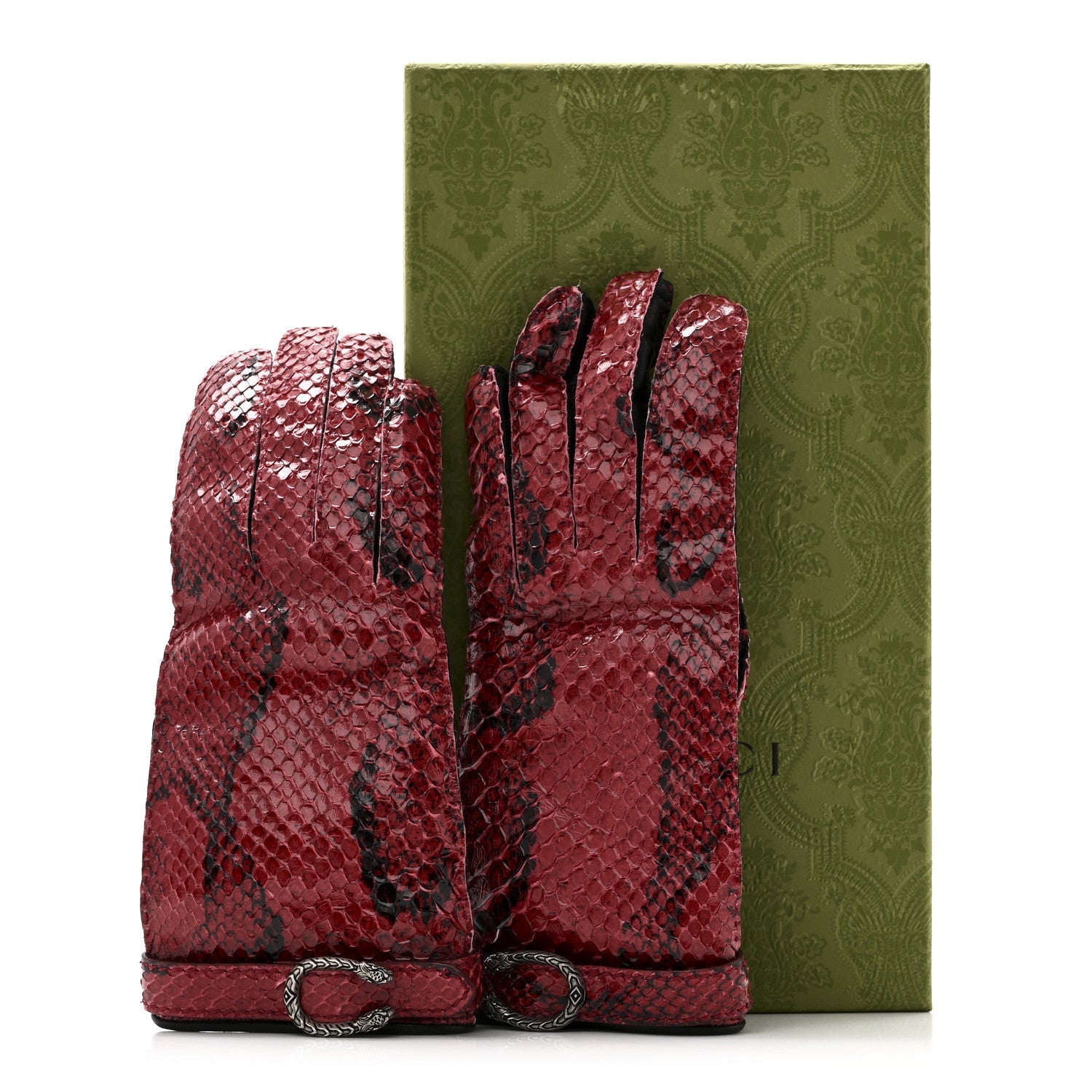 Gucci Snakeskin Lambskin Dionysus Gloves 6.5 Red