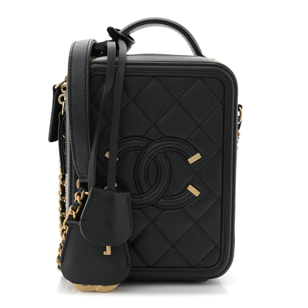 Chanel Caviar Quilted CC North South Filigree Vanity Case Black