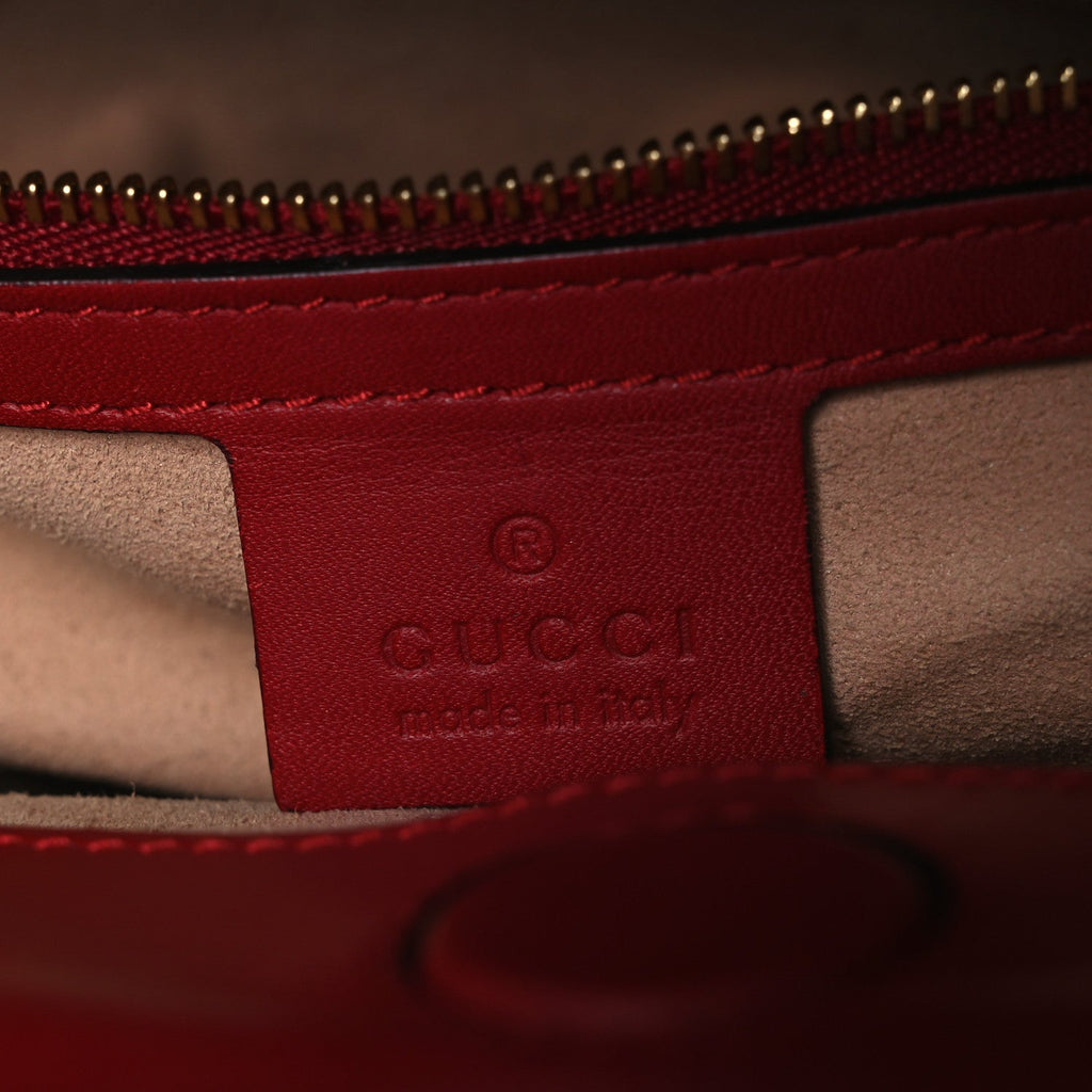 Gucci Nappa Bamboo Web Small Nymphaea Top Handle Bag Hibiscus Red