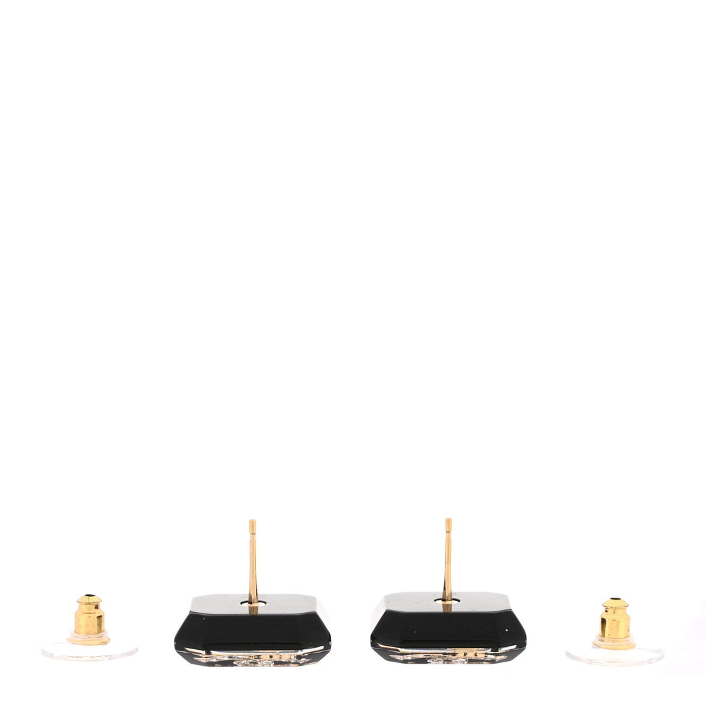 Enamel Strass CC Earrings Black