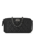 Chanel Grained Calfskin Quilted Boy Phone Holder Wallet On Chain Black