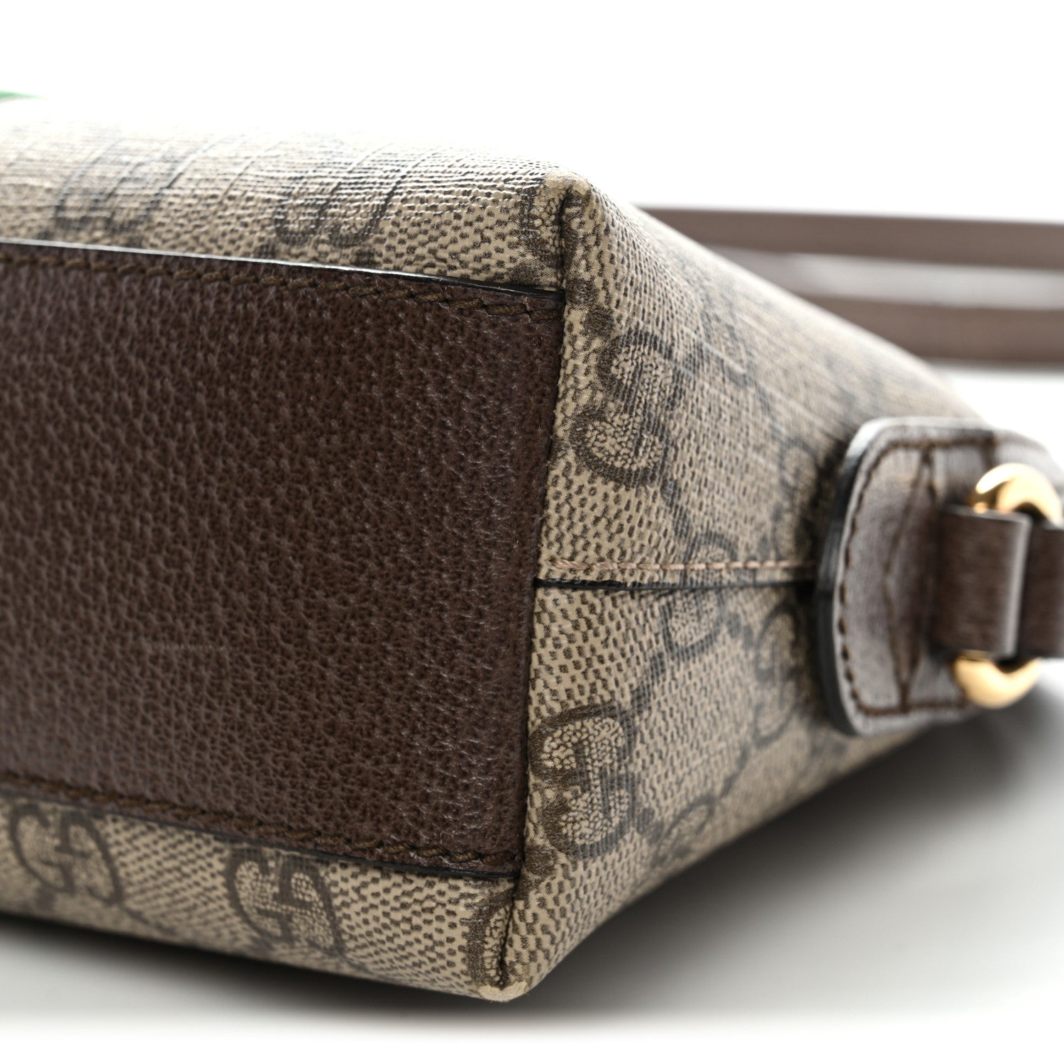 Gucci GG Supreme Monogram Textured Dollar Calfskin Web Small Ophidia Dome Shoulder Bag Beige Ebony New Acero