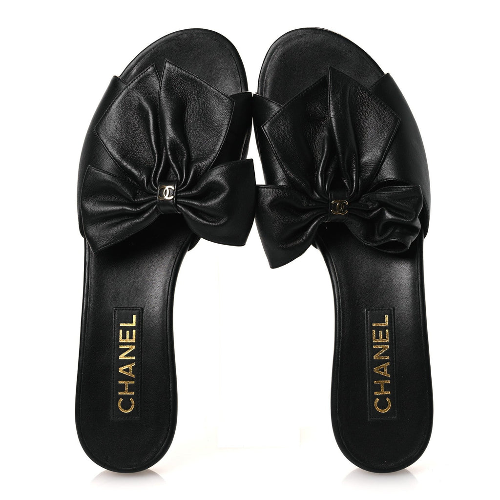 Lambskin Bow CC Mules 39.5 Black